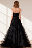 Black Sweetheart Ruched Tulle Ball Gown Prom Dress