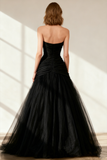 Black Sweetheart Ruched Tulle Ball Gown Prom Dress