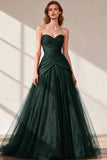 Black Sweetheart Ruched Tulle Ball Gown Prom Dress
