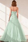 Black Sweetheart Ruched Tulle Ball Gown Prom Dress
