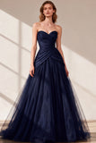 Black Sweetheart Ruched Tulle Ball Gown Prom Dress