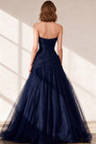 Black Sweetheart Ruched Tulle Ball Gown Prom Dress