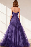 Black Sweetheart Ruched Tulle Ball Gown Prom Dress