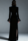 Black Velvet High Neck Long Holiday Party Dress with Slit