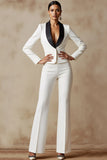 2 Piece White One Button Shawl Lapel Business Suits with Sleeves