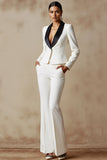 2 Piece White One Button Shawl Lapel Business Suits with Sleeves