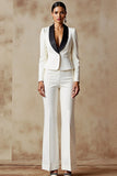 2 Piece White One Button Shawl Lapel Business Suits with Sleeves