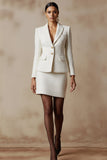 White 2 Piece Pencil Single Breasted Midi Tweed Outfits