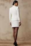 White 2 Piece Pencil Single Breasted Midi Tweed Outfits