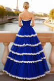 Black Tiered Ruffled Sweetheart Long Corset Prom Dress