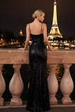 Sparkly Black Sequin Mermaid Long Prom Dress with Slit