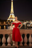 Red A Line Off the Shoulder Backless Tulle Midi Cocktail Dress