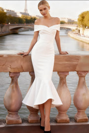 White Mermaid Off the Shoulder Maxi Wedding Reception Dress