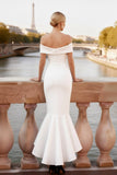 White Mermaid Off the Shoulder Maxi Wedding Reception Dress