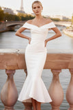 White Mermaid Off the Shoulder Maxi Wedding Reception Dress