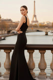 Black Square Neck Mermaid Sweep Train Formal Dress