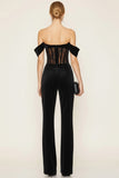 Black Off the Shoulder Corset Velvet Party Jumpsuits with Lace