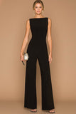 Black Sleeveless Long Formal Jumpsuit with Criss Cross Back