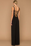 Black Sleeveless Long Formal Jumpsuit with Criss Cross Back