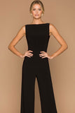 Black Sleeveless Long Formal Jumpsuit with Criss Cross Back