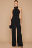 Black Sleeveless Halter Formal Jumpsuit