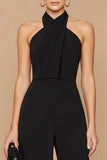 Black Sleeveless Halter Formal Jumpsuit