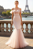 Light Pink Mermaid Tulle Maxi Formal Dress