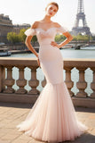 Light Pink Mermaid Tulle Maxi Formal Dress