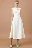 White A Line Midi Cocktail Dress with Keyhole