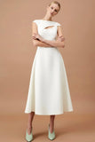 White A Line Midi Cocktail Dress with Keyhole