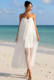 White A Line Sweetheart Long Tulle Wedding Dress