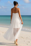 White A Line Sweetheart Long Tulle Wedding Dress