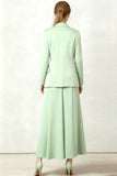 2 Piece Light Green Single Breasted Long Business Suits with Sleeves