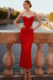 Red Sheath Sweetheart Long Formal Dress with Beading