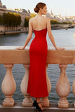 Red Sheath Sweetheart Long Formal Dress with Beading