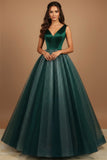 Glitter Emerald Green Tulle Ball Gown Long Prom Dress