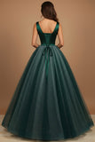 Glitter Emerald Green Tulle Ball Gown Long Prom Dress