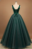 Glitter Emerald Green Tulle Ball Gown Long Prom Dress