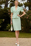Mint Green 2 Piece Single Breasted Notched Lapel Short Pageant Tweed Outfits