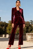 Burgundy 2 Piece Single Breasted Velvet Holiday Party Suits