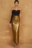 Golden Black Ruched Metallic Long Formal Dress