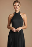 Black Halter A Line Long Formal Dress with Slit