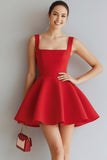 Red Thick Straps Backless A Line Short Cocktail Dress