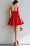 Red Thick Straps Backless A Line Short Cocktail Dress