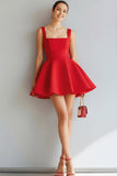 Red Thick Straps Backless A Line Short Cocktail Dress