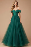 Emerald Green Tulle Ball Gown Corset Long Prom Dress