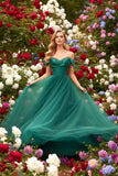 Emerald Green Tulle Ball Gown Corset Long Prom Dress