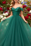 Emerald Green Tulle Ball Gown Corset Long Prom Dress