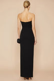White and Black Strapless Sheath Long Formal Dress with Slit