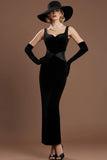 Black Thick Straps Velvet Sheath Long Holiday Party Dress